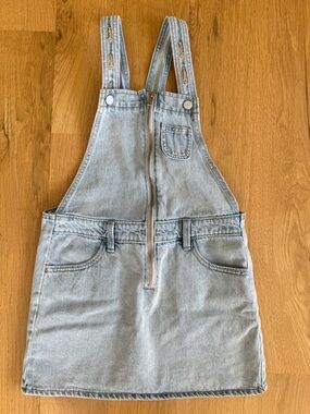 Old Navy Girls Denim Overall Dress Size L 10 12 Light Wash Zip Front Pinafore